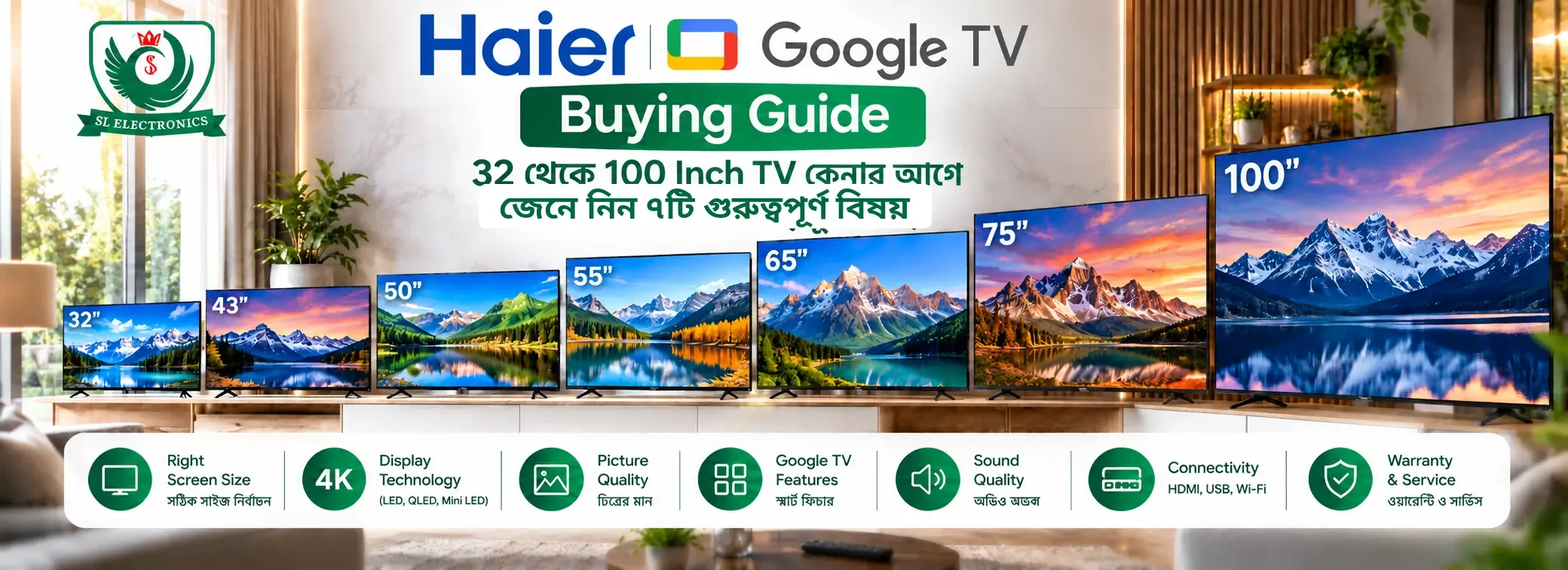 Haier Google TV Buying Guide – 32 থেকে 100 Inch TV কেনার আগে জেনে নিন ৭টি গুরুত্বপূর্ণ বিষয়
