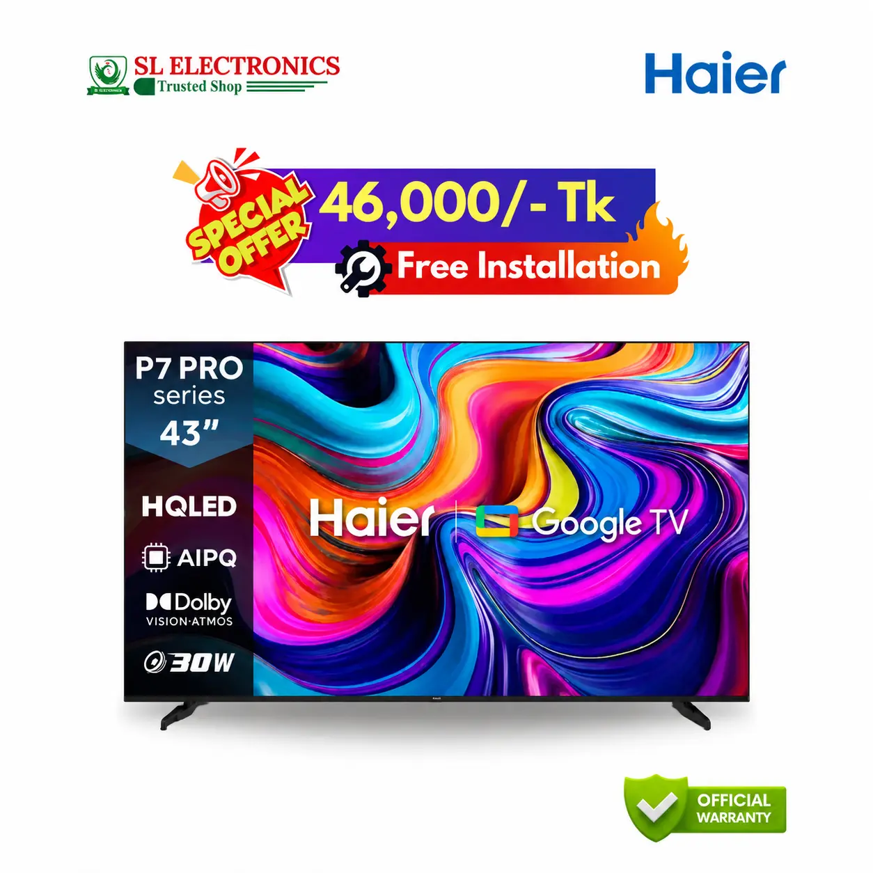 Haier 43 Inch P7 Pro HQLED 4K Google TV (43P7 PRO)