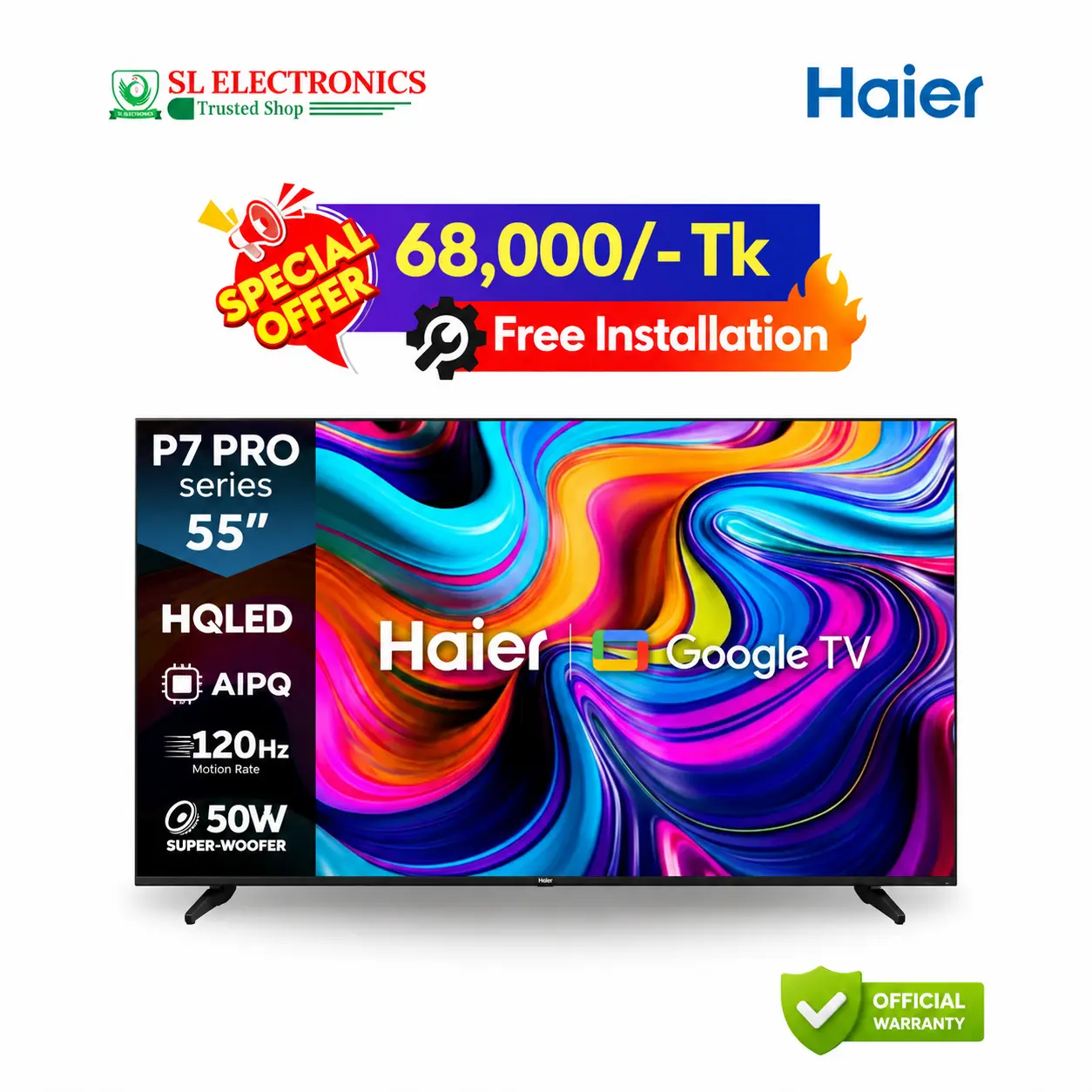Haier 55 Inch P7 Pro HQLED 4K Google TV (55P7 PRO)