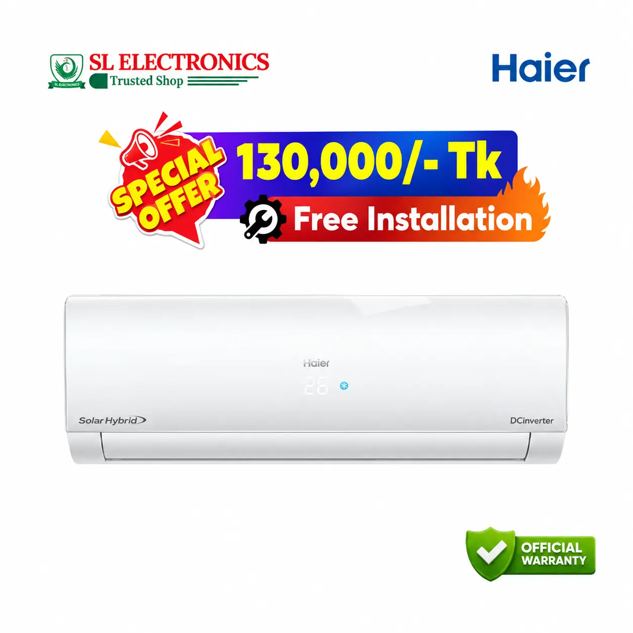Haier 1.6 Ton Solar Hybrid Inverter AC (HSU-19SolarCool) (INV)(Wifi)(FA)