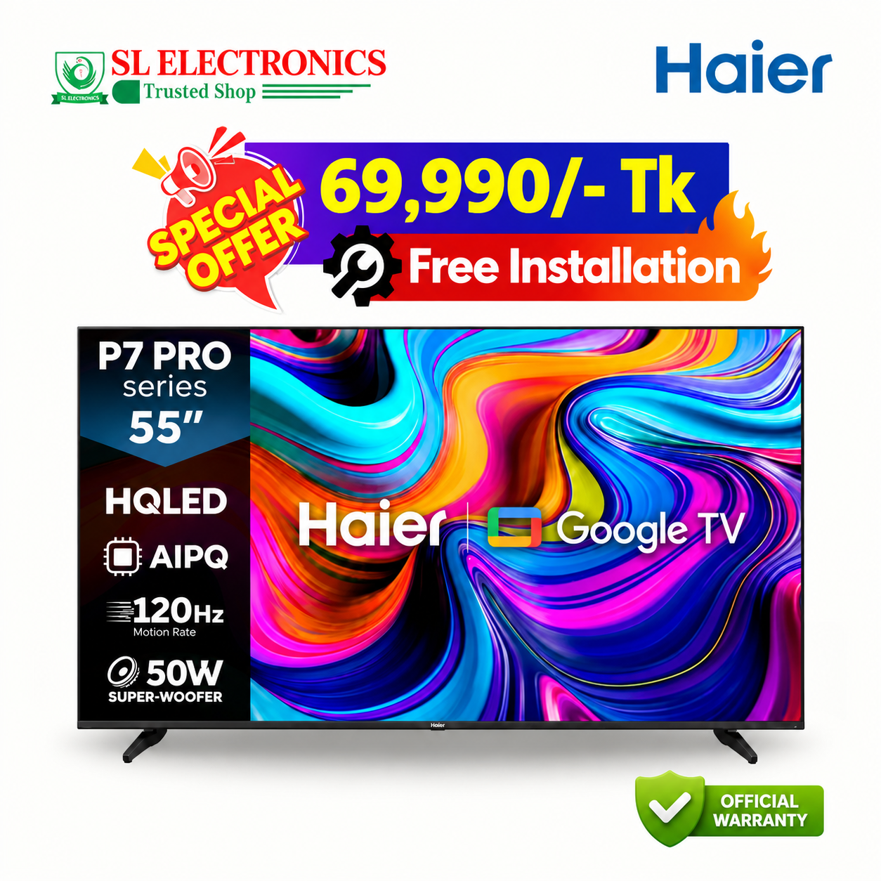 Haier 55 Inch P7 Pro HQLED 4K Google TV (55P7 PRO)