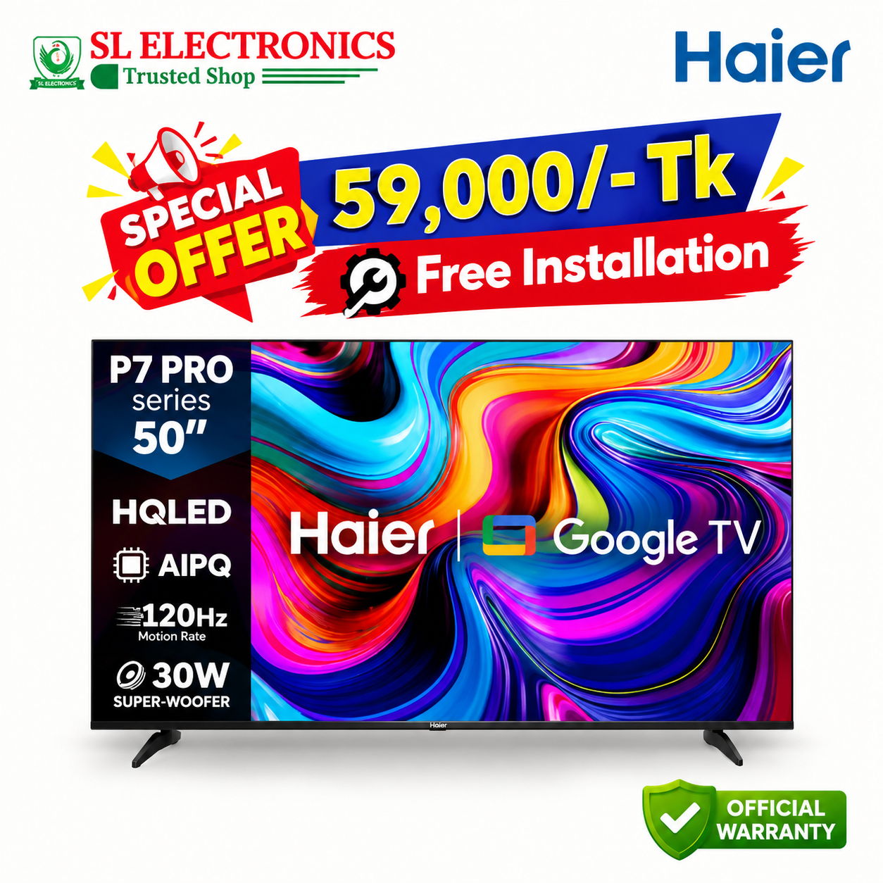Haier 50 Inch P7 Pro HQLED 4K Google TV (50P7 PRO)