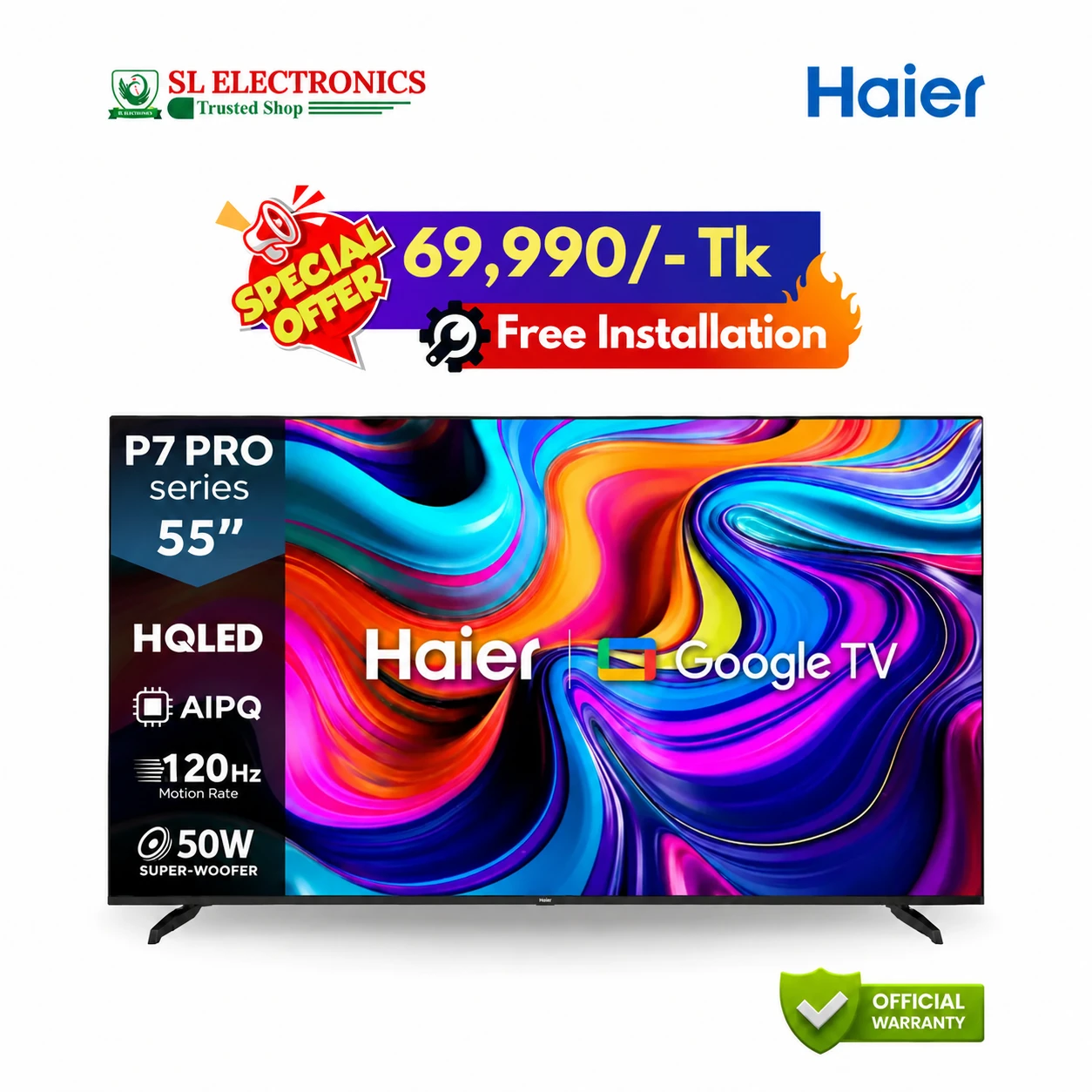 Haier 55 Inch P7 Pro HQLED 4K Google TV (55P7 PRO)