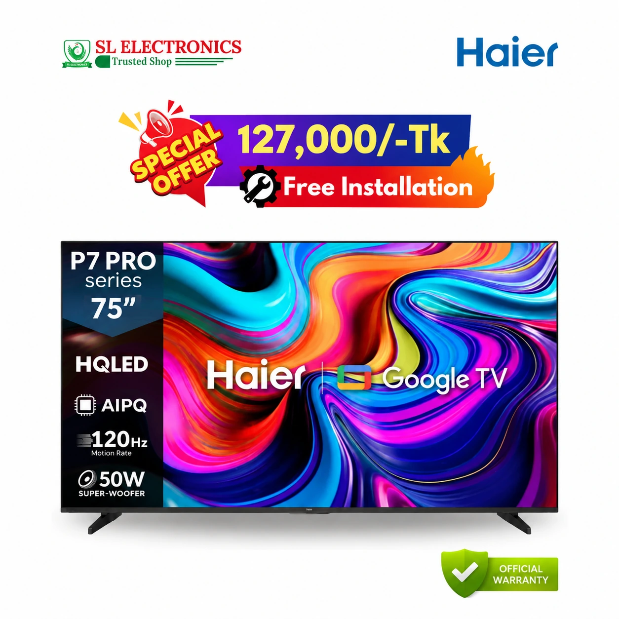 Haier 75 Inch P7 Pro HQLED 4K Google TV (75P7 Pro)