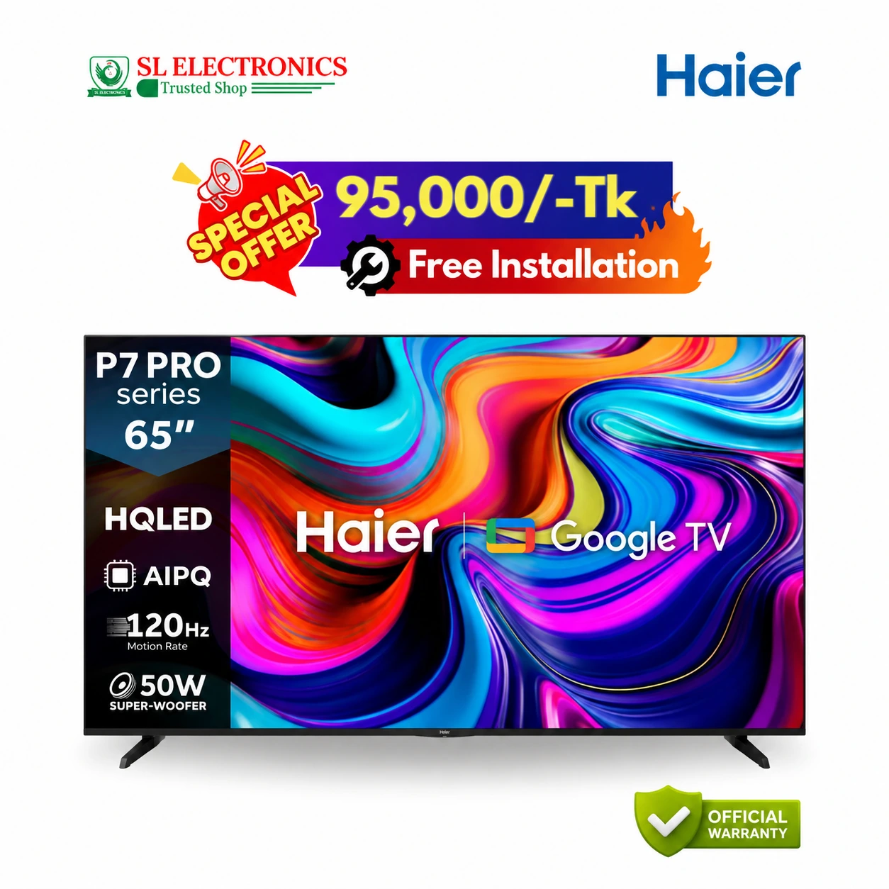 Haier 65 Inch P7 Pro HQLED 4K Google TV (65P7 PRO)