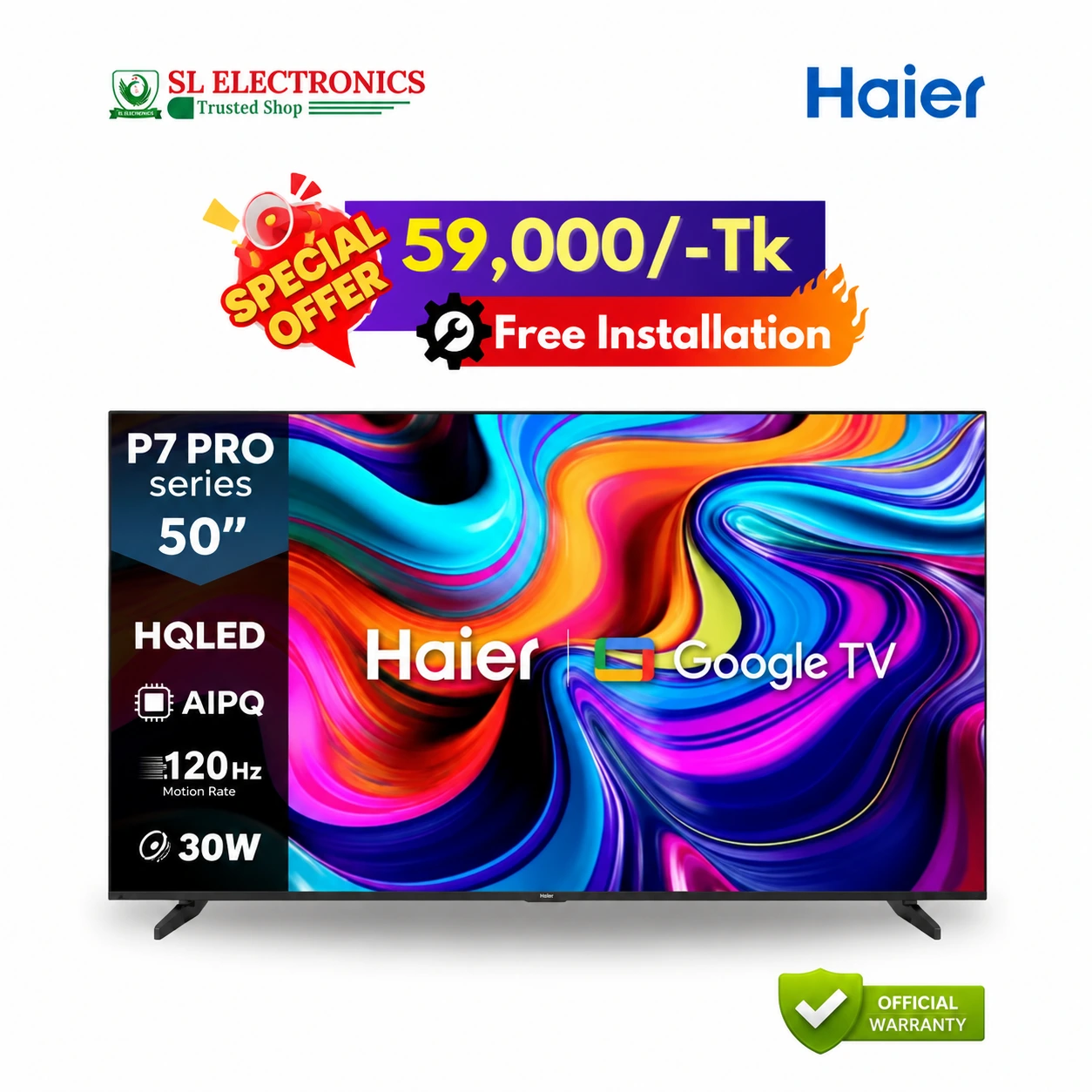 Haier 50 Inch P7 Pro HQLED 4K Google TV (50P7 PRO)