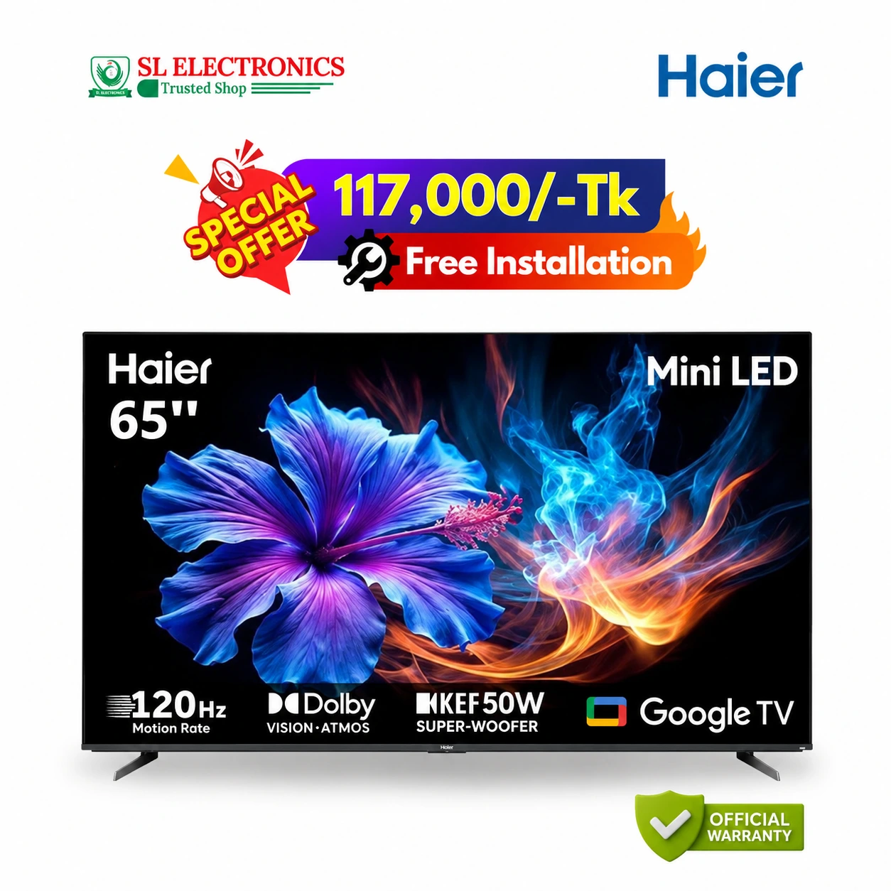 Haier 65 Inch 4K Mini LED Google TV (H65M80FUX)