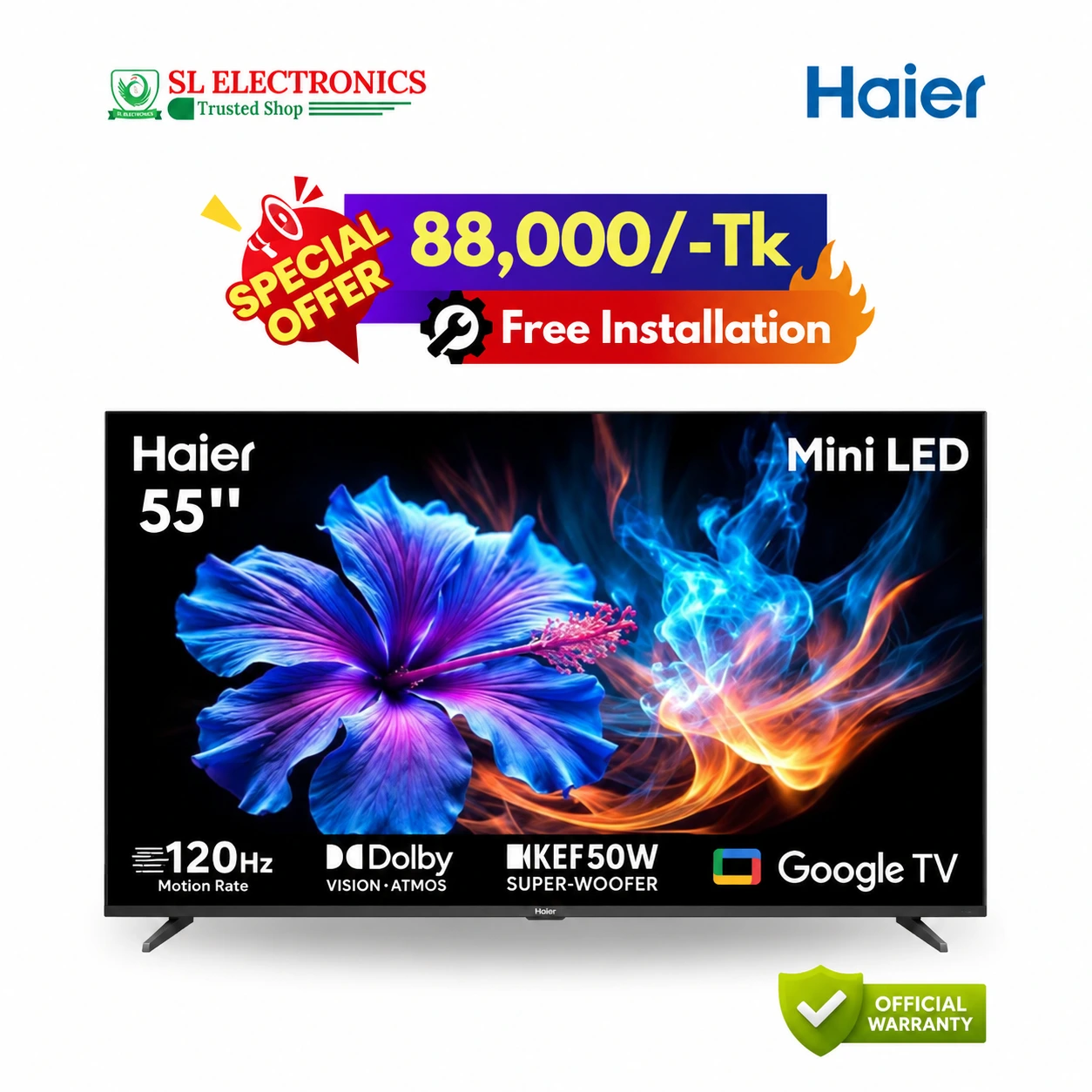 Haier 55 Inch 4K Mini LED  Google TV (H55M80FUX)