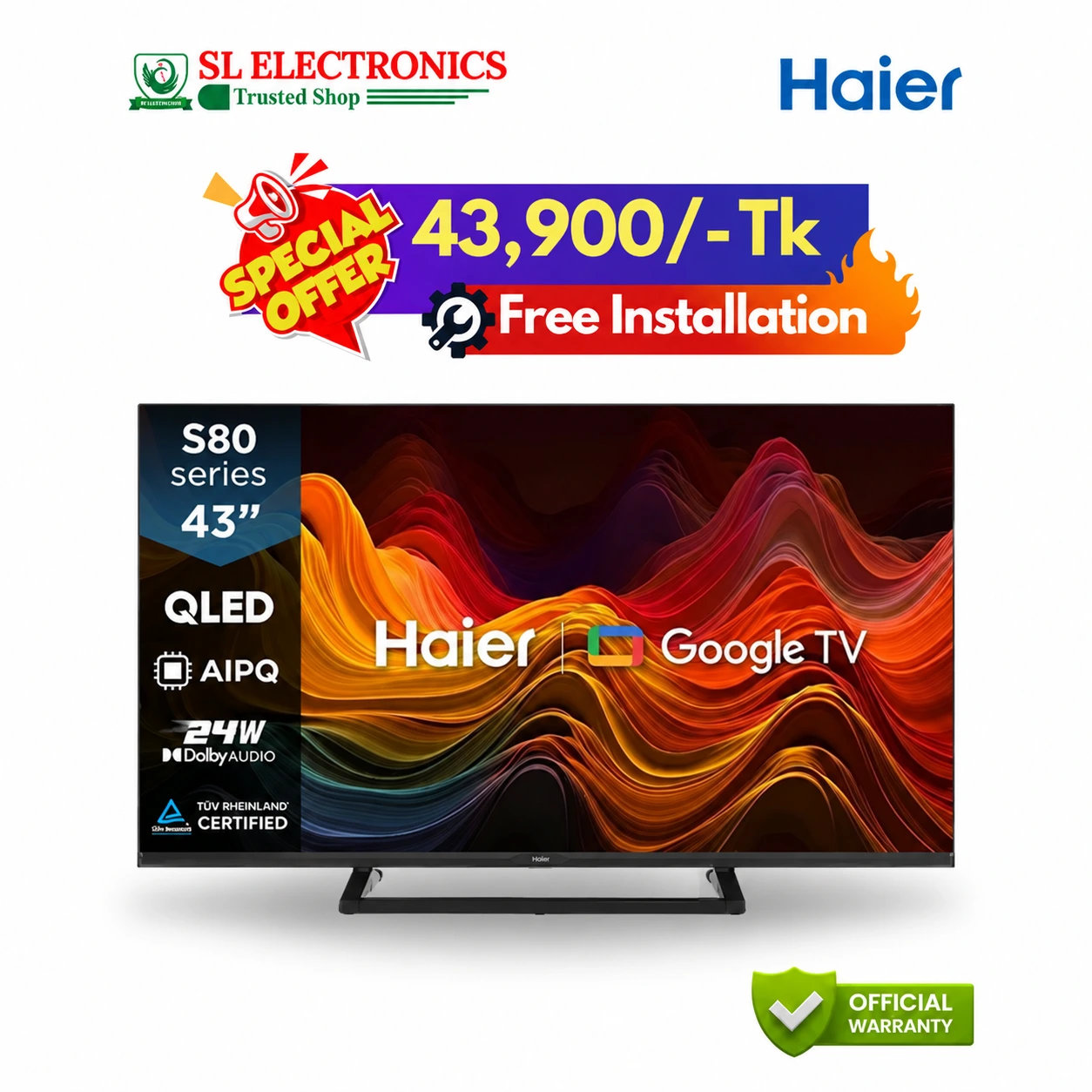 Haier 43 Inch 4K QLED Google TV (H43S80GUX)