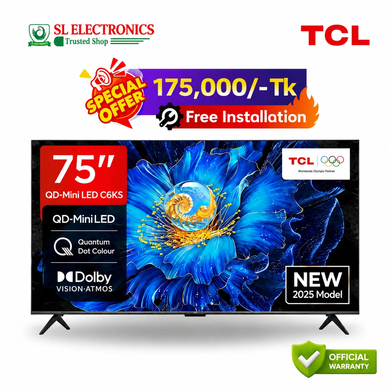 TCL 75 Inch QD Mini Led 4k Google TV (75C6KS)