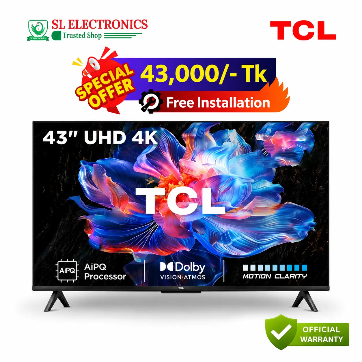 TCL 43 Inch 4k UHD Google TV (43V6C)