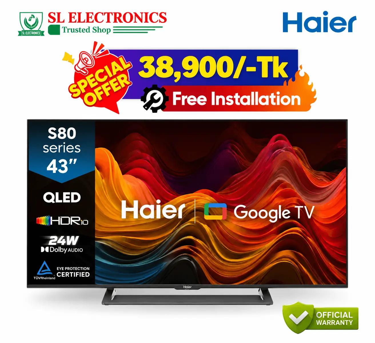 Haier 43 Inch QLED FHD Google TV (H43S80GFX)